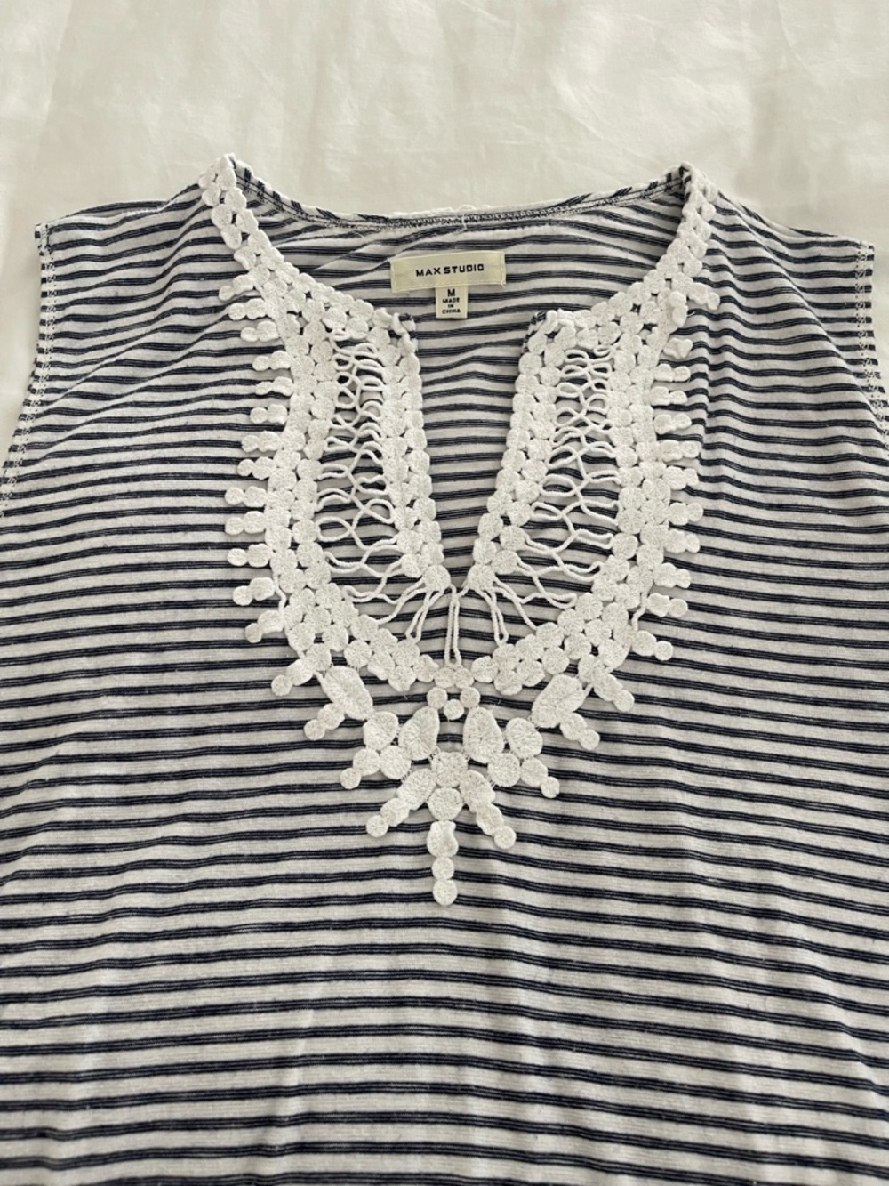 Max Studio white navy blue pinstripe dress